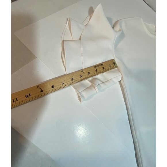 Zara Woman White Crepe Double Ruffle Sleeve Blouse Round Neck Women's Size Small - Picture 9 of 10